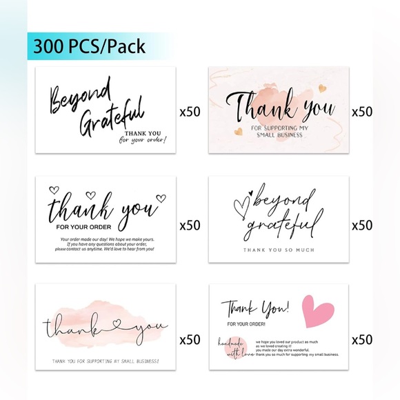 300PCS Thank You For Supporting My Business Cards, 6 Styles-2"x3.5" New in pack - Picture 2 of 7